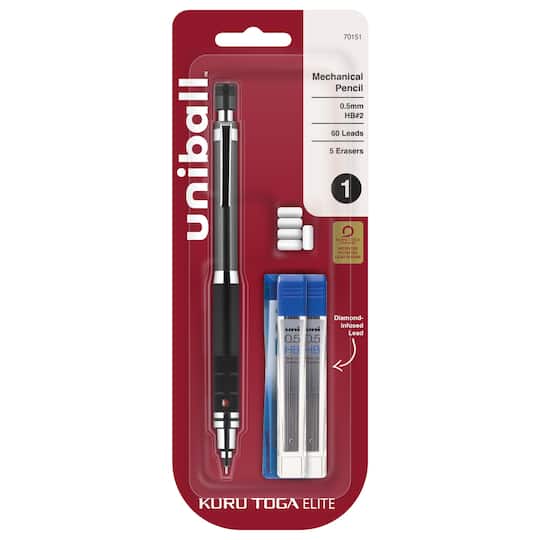 Uni-Ball; uniball™ KURU TOGA Elite 0.5mm Gun Metal Black Mechanical Pencil Starter Kit; Category:Mechanical Pencils; Image:1